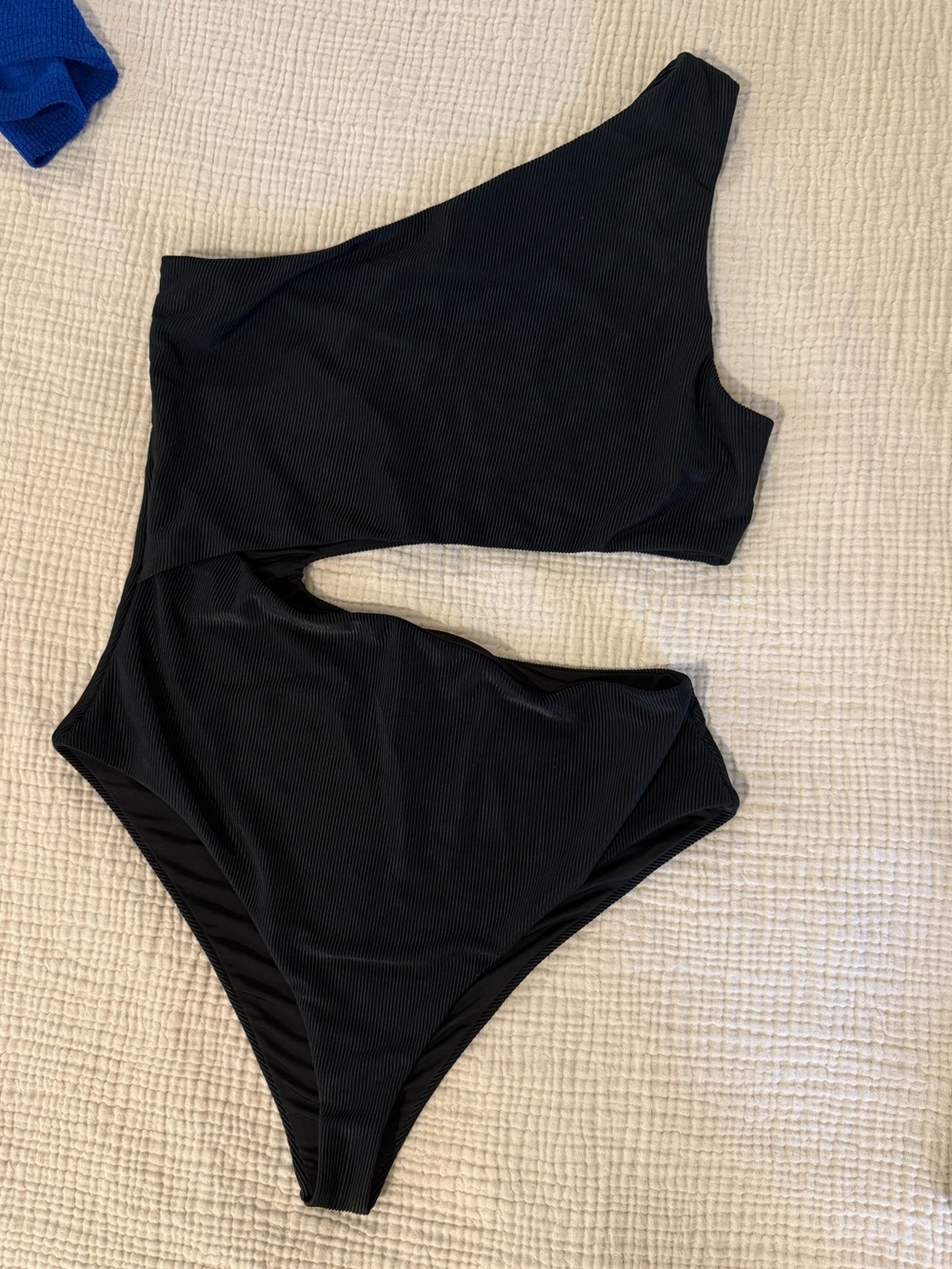 Beach Riot Celine Black Ribbed One-Shoulder Swimsuit